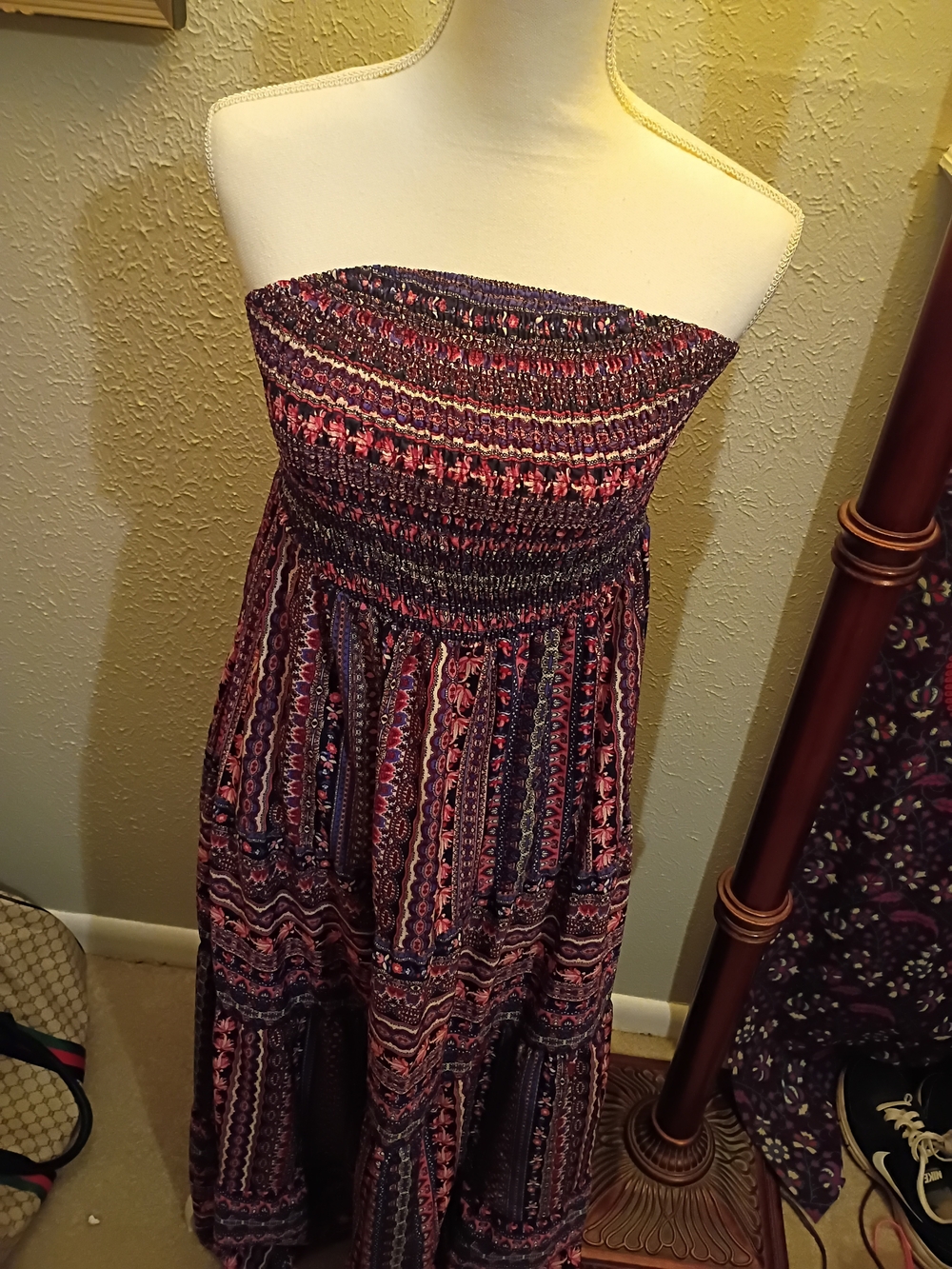 Women's Strapless Smocked Maxi Skirt - Purple Multi